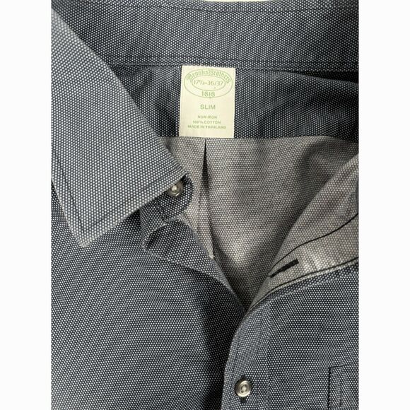 Brooks Brothers Mens Slim Fit Button Down Shirt Size 17.5-36/37 Navy Microdot - Picture 5 of 8